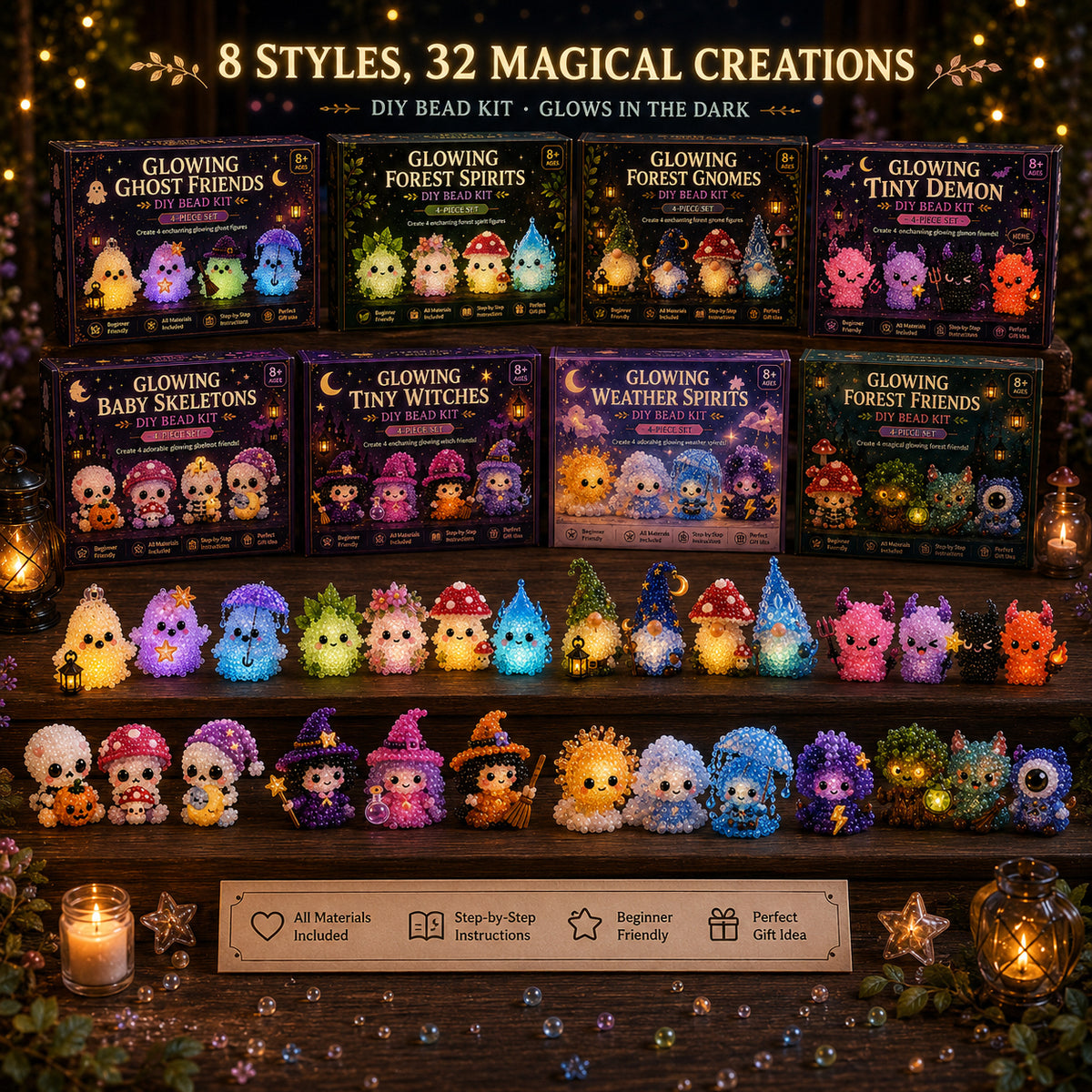 ✨ Glowing Fantasy Spirits DIY Bead Kit – Magical Glow-in-the-Dark Fantasy Character Collection