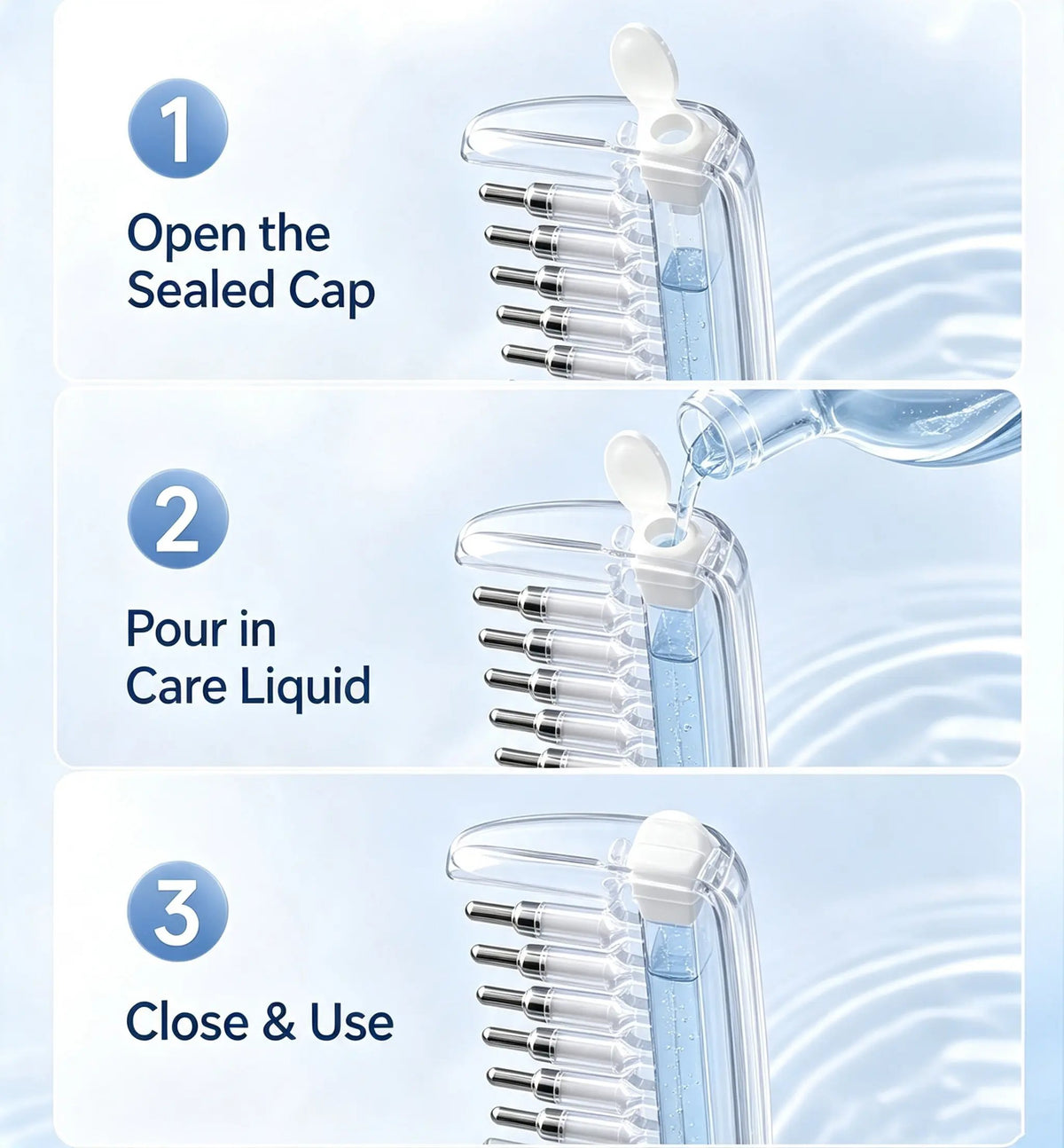 💧Refillable Scalp Oil Applicator Comb with 7 Metal Massage Tips – Even Root Serum Distribution & Scalp Stimulation for Hair Care