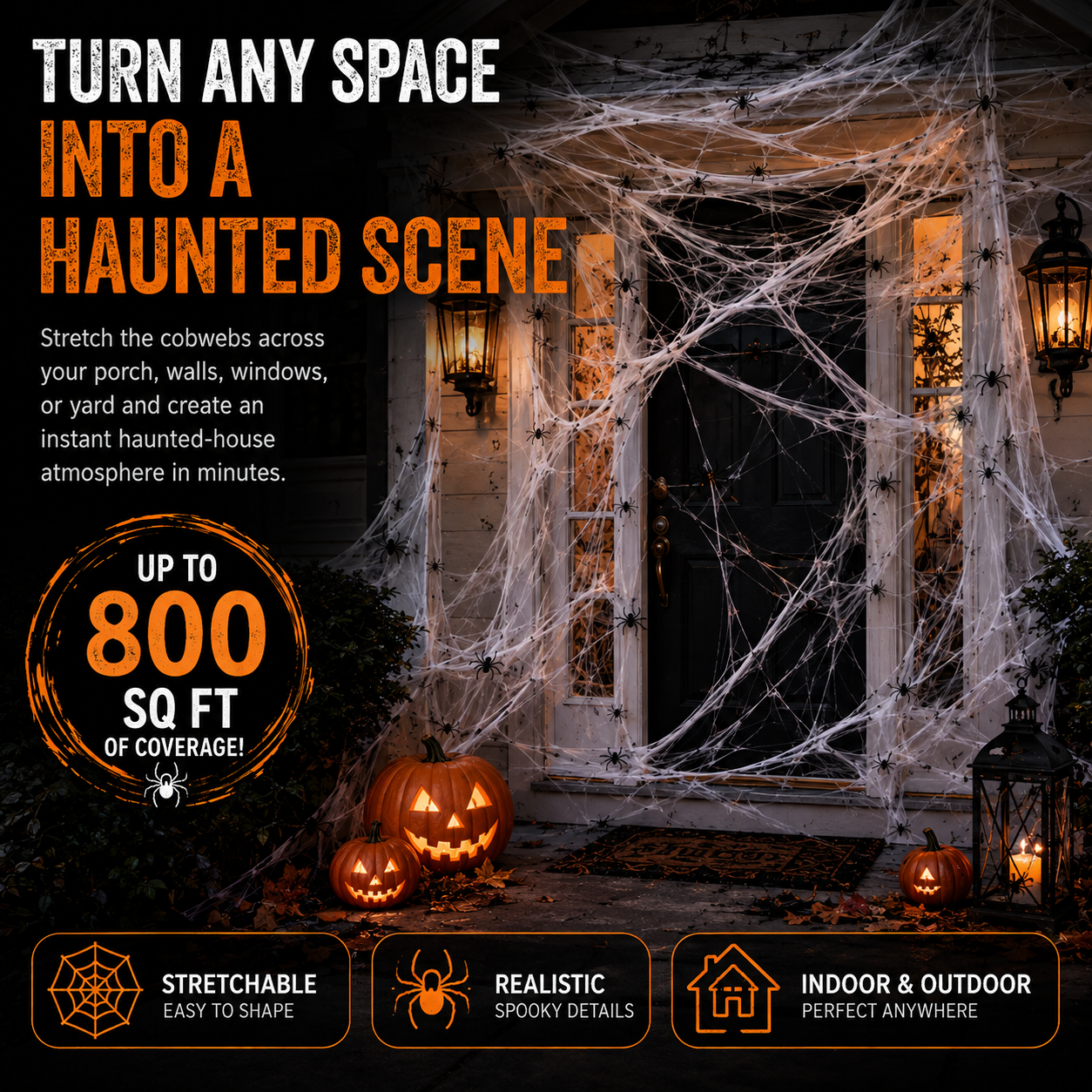 🕷️800 Sq Ft Stretchable Fake Spider Cobwebs