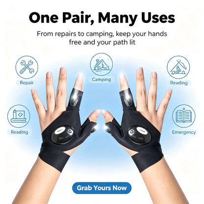 One Pair LED Finger Flashlight Gloves, Hands-Free LED Light Gloves for Fishing,Camping,Repair 🎣