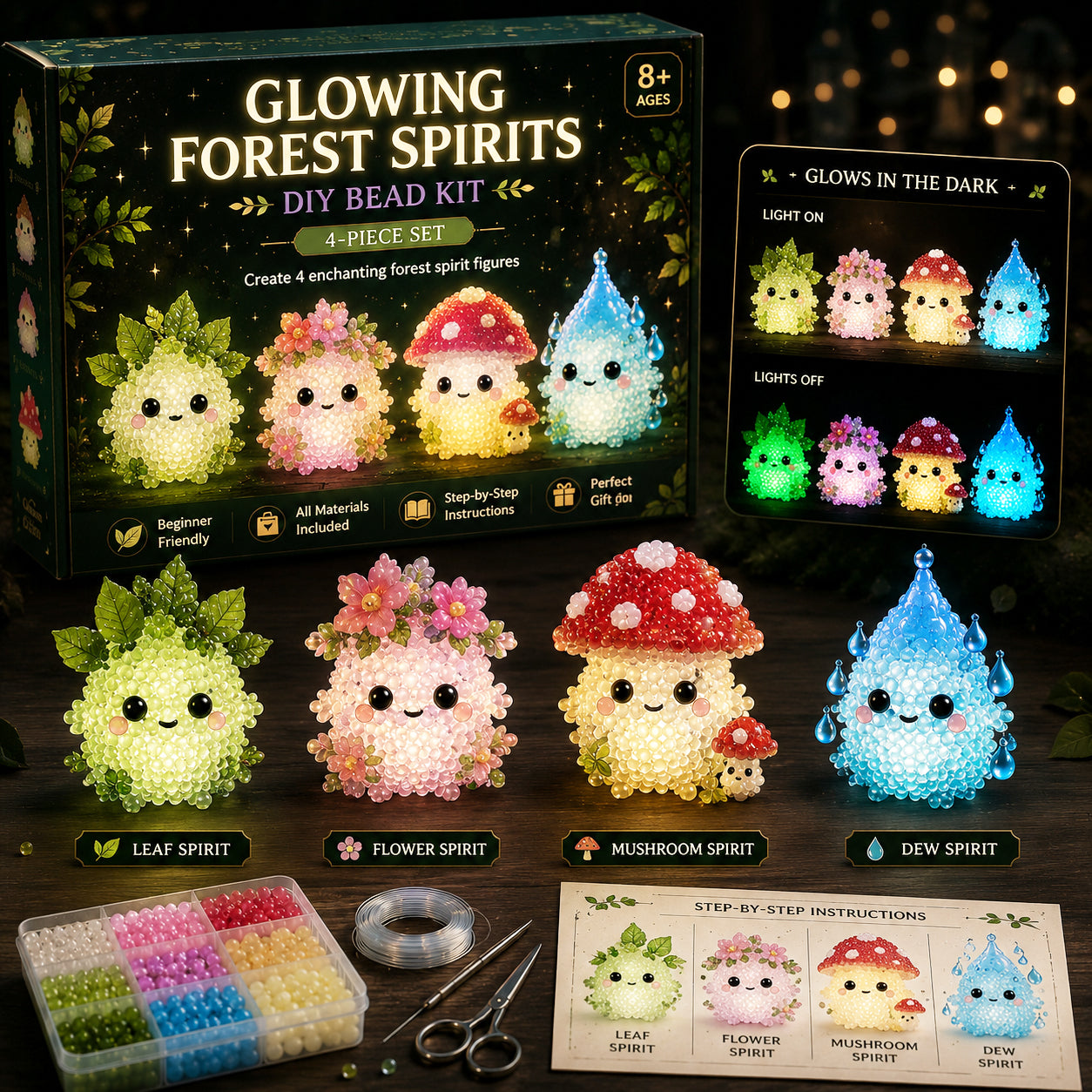 ✨ Glowing Fantasy Spirits DIY Bead Kit – Magical Glow-in-the-Dark Fantasy Character Collection