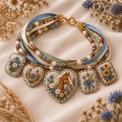 🌸 Embroidered Floral Charm Bracelet DIY Kit