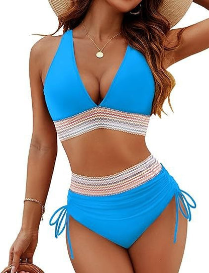 🎁Last Day 49% Off - 2026 High Waisted Tummy Control Color Block Bikini Sets