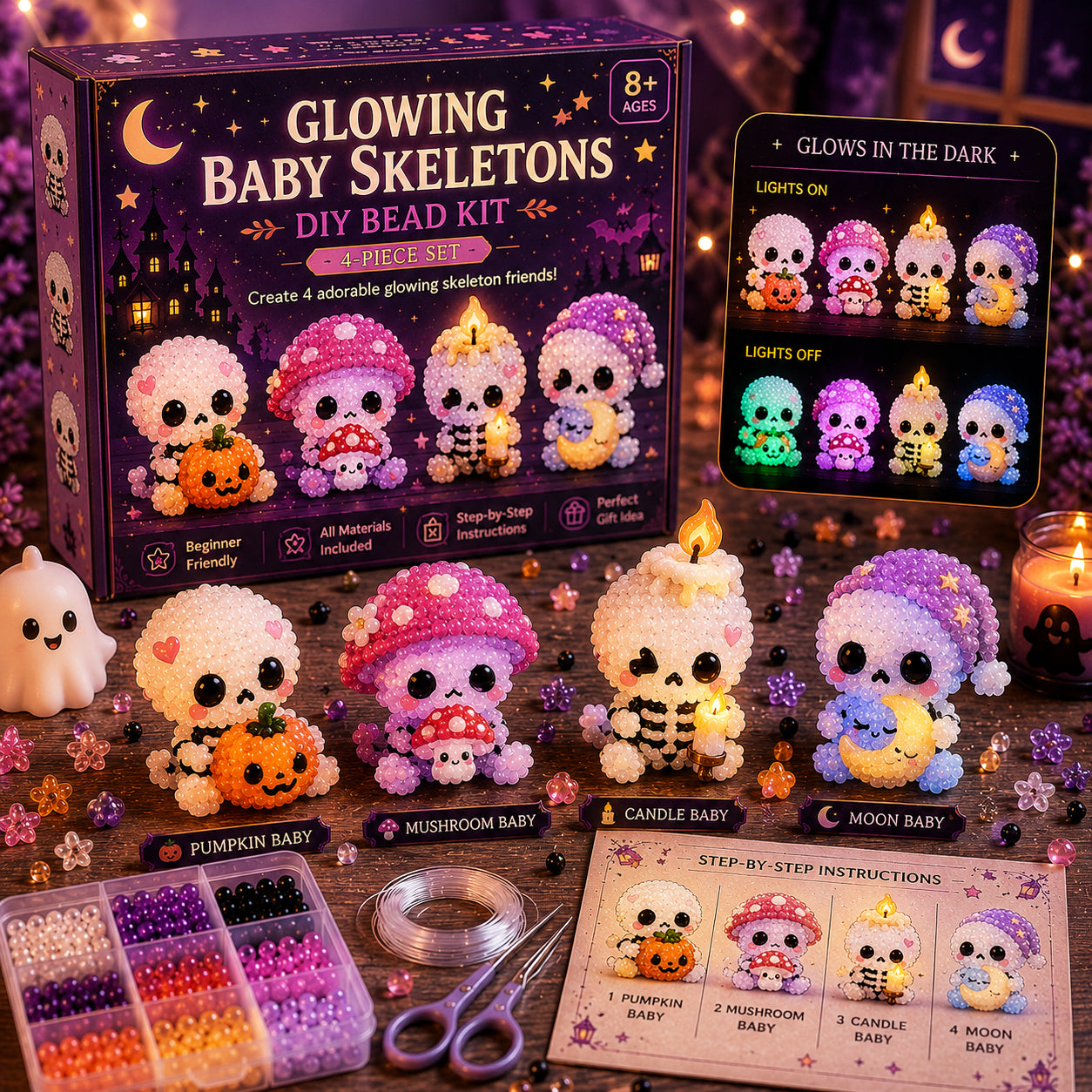 ✨ Glowing Fantasy Spirits DIY Bead Kit – Magical Glow-in-the-Dark Fantasy Character Collection