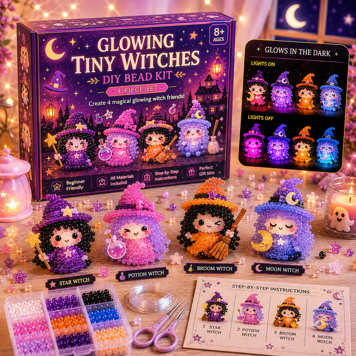 ✨ Glowing Fantasy Spirits DIY Bead Kit – Magical Glow-in-the-Dark Fantasy Character Collection