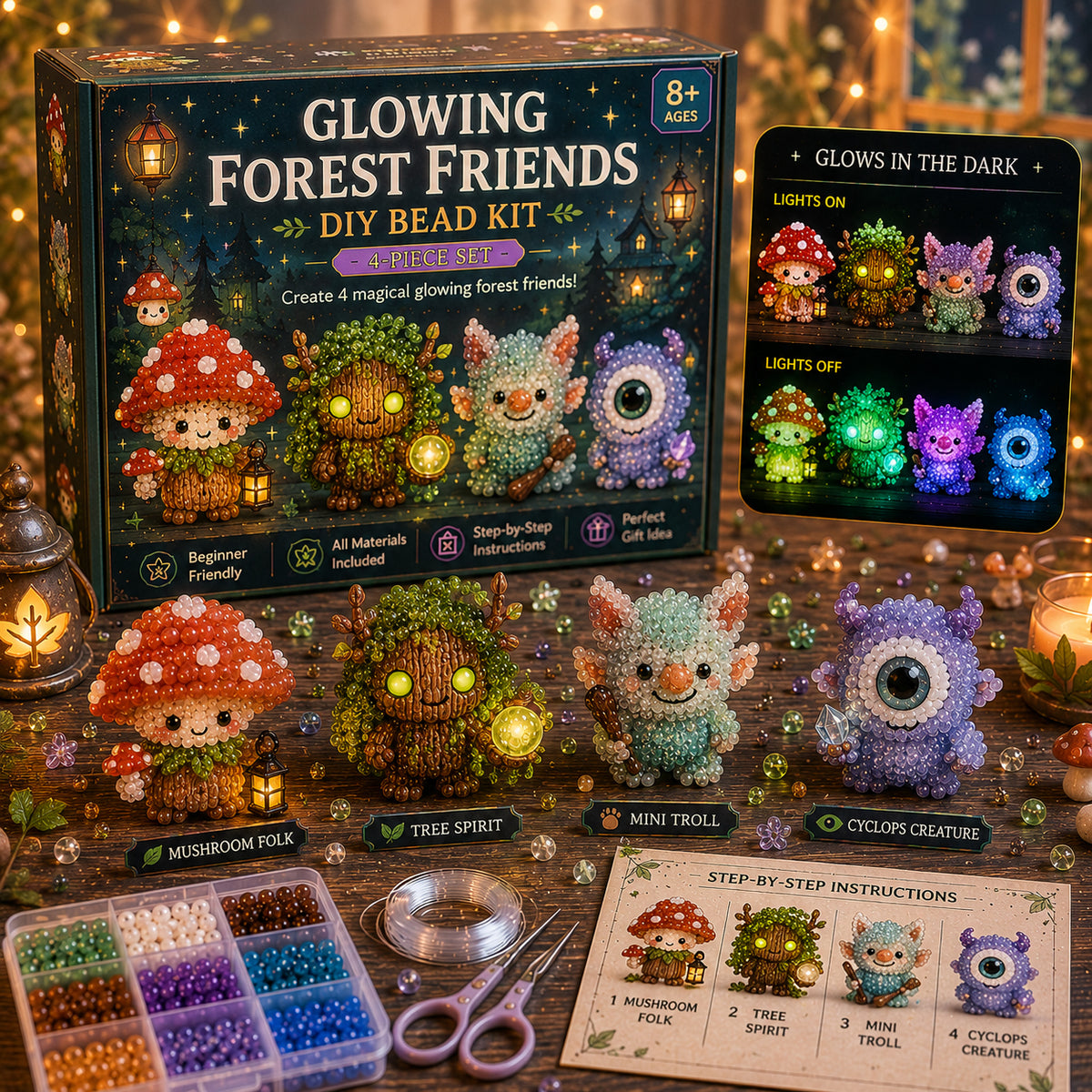 ✨ Glowing Fantasy Spirits DIY Bead Kit – Magical Glow-in-the-Dark Fantasy Character Collection