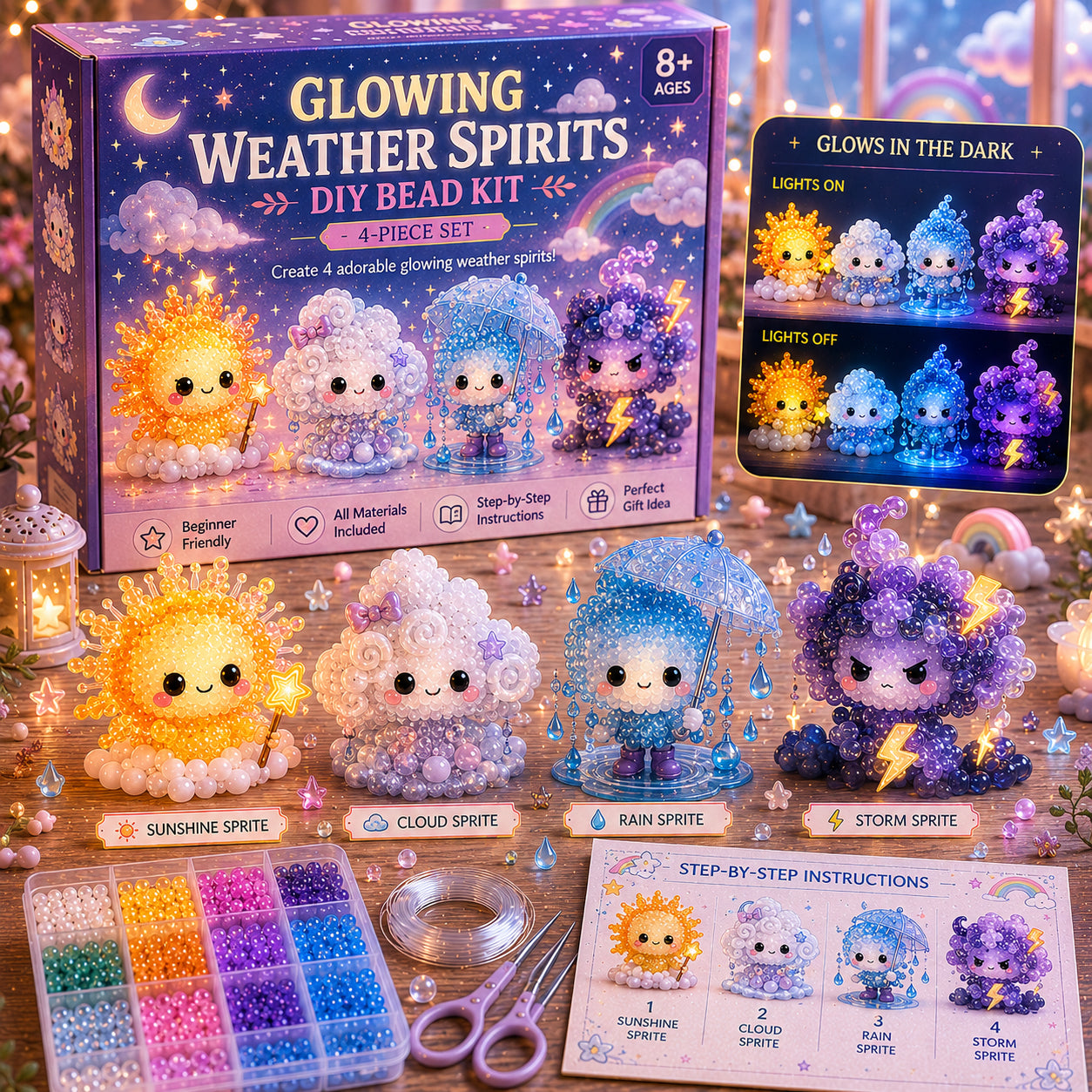 ✨ Glowing Fantasy Spirits DIY Bead Kit – Magical Glow-in-the-Dark Fantasy Character Collection