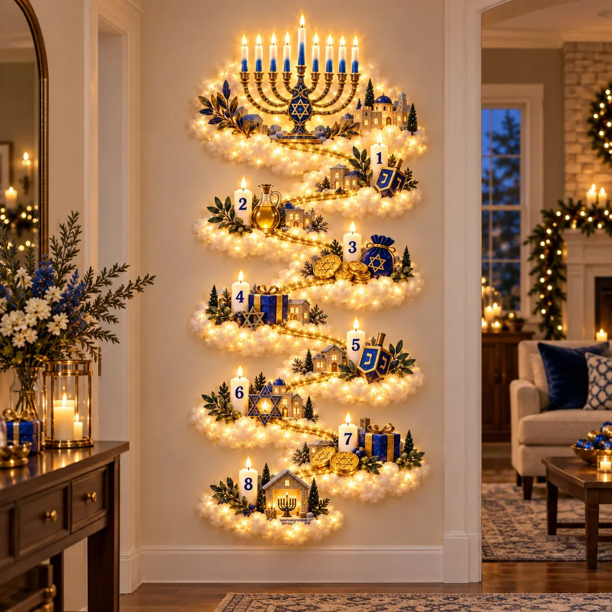 🔥🎁🕎 Hanukkah Festival of Lights Wall Decor Collection – 4 Glowing Designs Celebrating Eight Nights of Light ✨