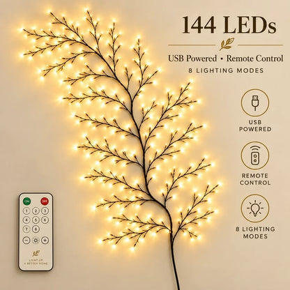 Warm Glow Willow Branch Wall Lights – Flexible USB LED Vine with Remote Control