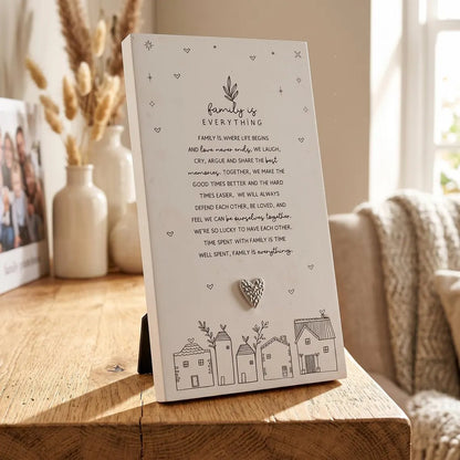 ❤️✨Family Is Everything Plaque Gift – Standing Plaque With Sentimental Quote & Raised Heart