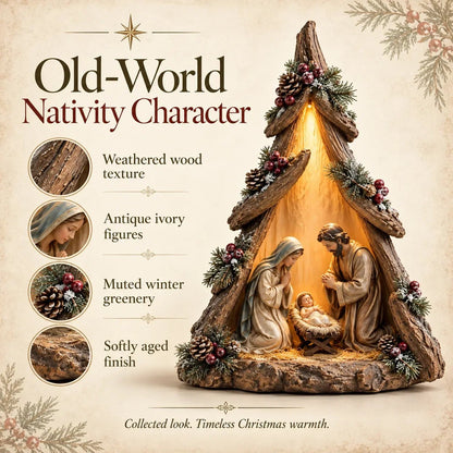 Old-World Lighted Nativity Trees