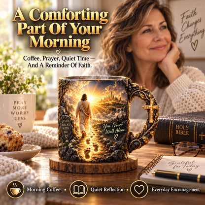 ✝️ Jesus Walks With Me Heat-Reveal Faith Mug – Colour-Changing Christian Coffee Cup with Cross Handle ☕✨