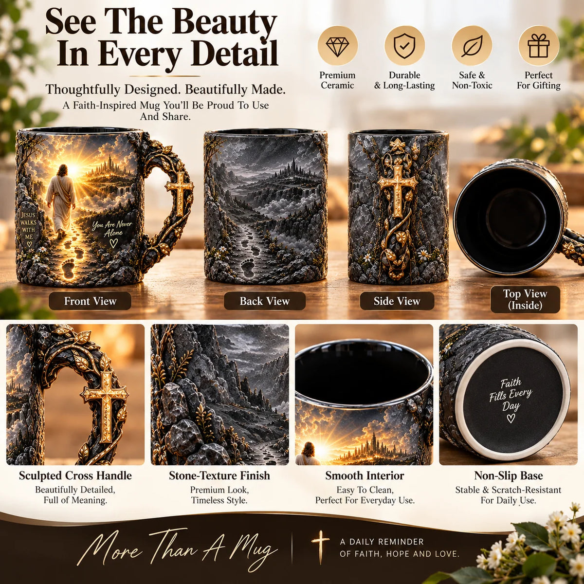 ✝️ Jesus Walks With Me Heat-Reveal Faith Mug – Colour-Changing Christian Coffee Cup with Cross Handle ☕✨