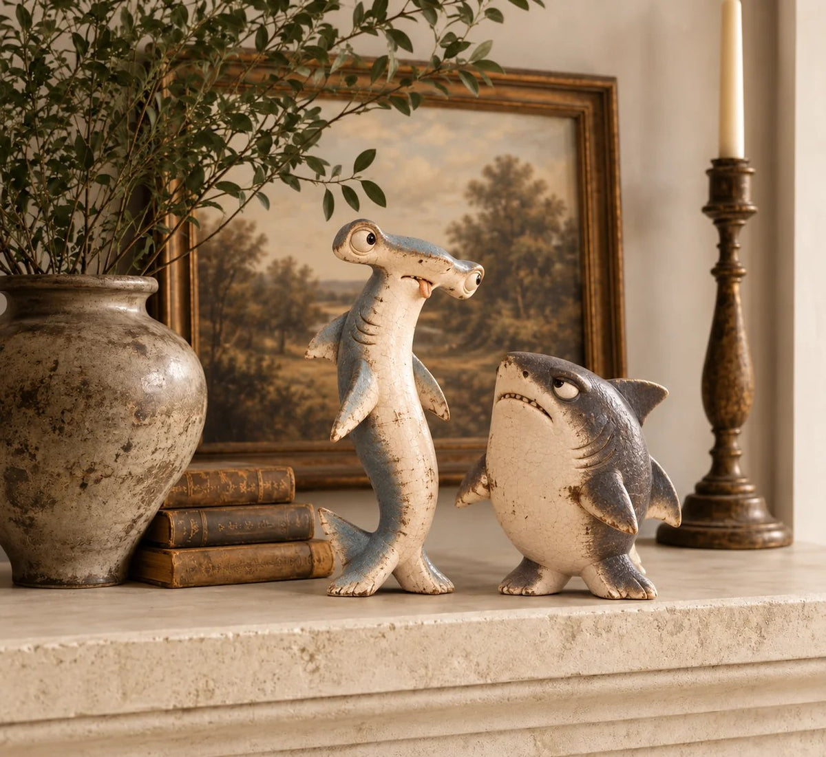 🦈 😂 Chaos & Regret Shark Pair – Funny Desk Companion Duo for Best Friends(📦Buy 2 Free Shipping)
