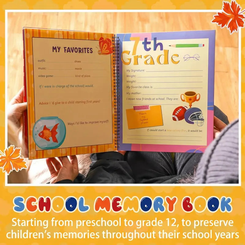 📚❤️School Memory Book - Preschool to 12th Grade Keepsake Album for Cherished School Photos & Childhood Memories