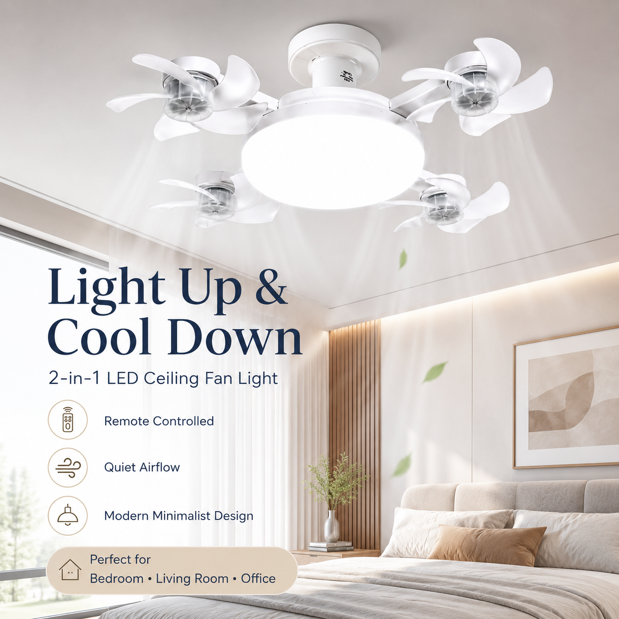 🌀 E27 Ceiling Fan Light | Silent LED with Remote