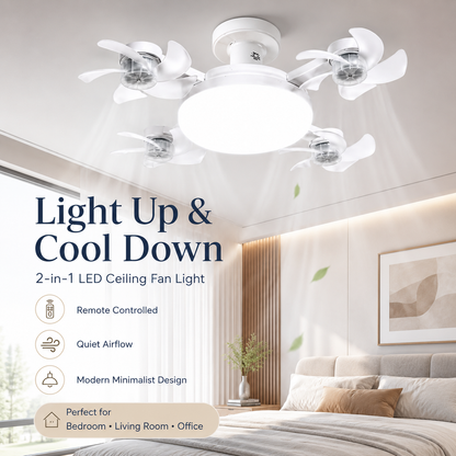 🌀 E27 Ceiling Fan Light | Silent LED with Remote