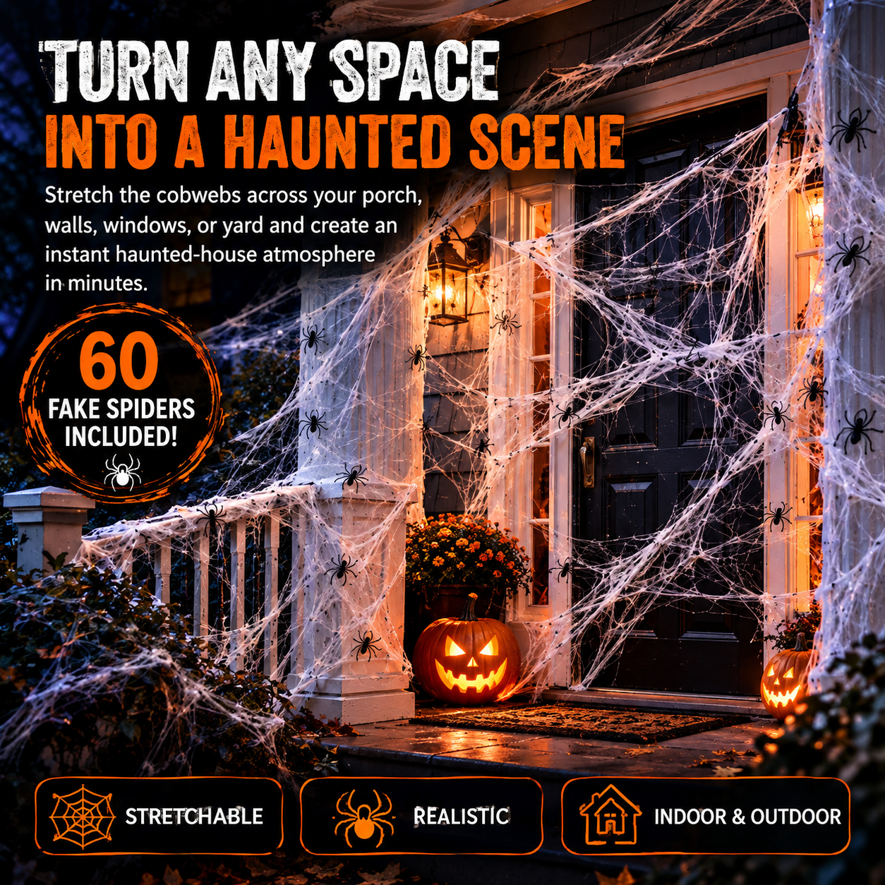 🕷️800 Sq Ft Stretchable Fake Spider Cobwebs