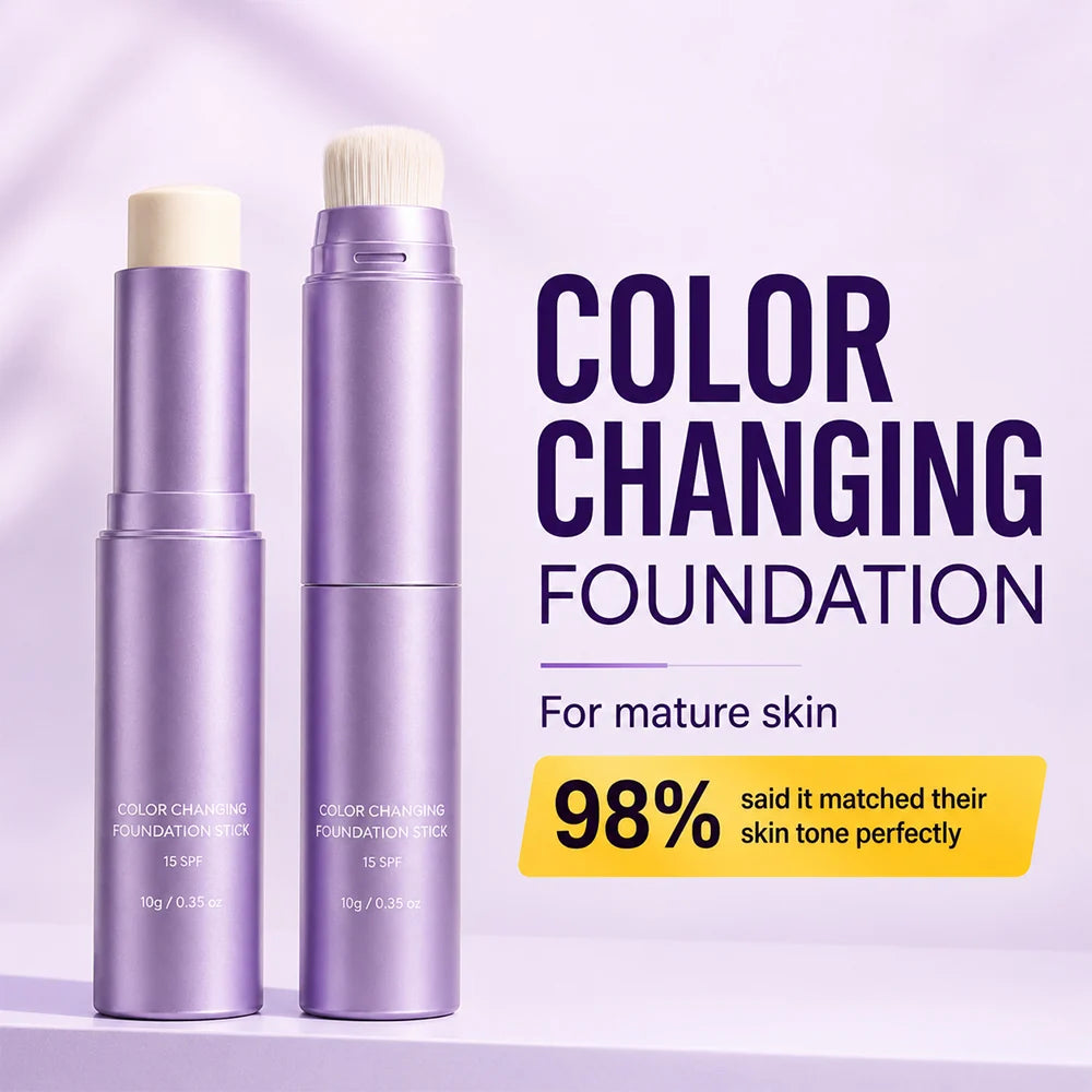 ✨ Korean 2-in-1 Color-Changing Foundation Stick™ – Seamless Coverage with Built-In Brush