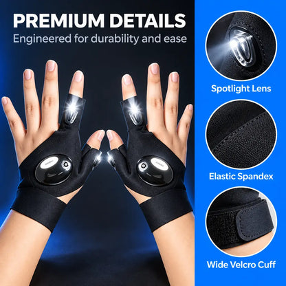 One Pair LED Finger Flashlight Gloves, Hands-Free LED Light Gloves for Fishing,Camping,Repair 🎣