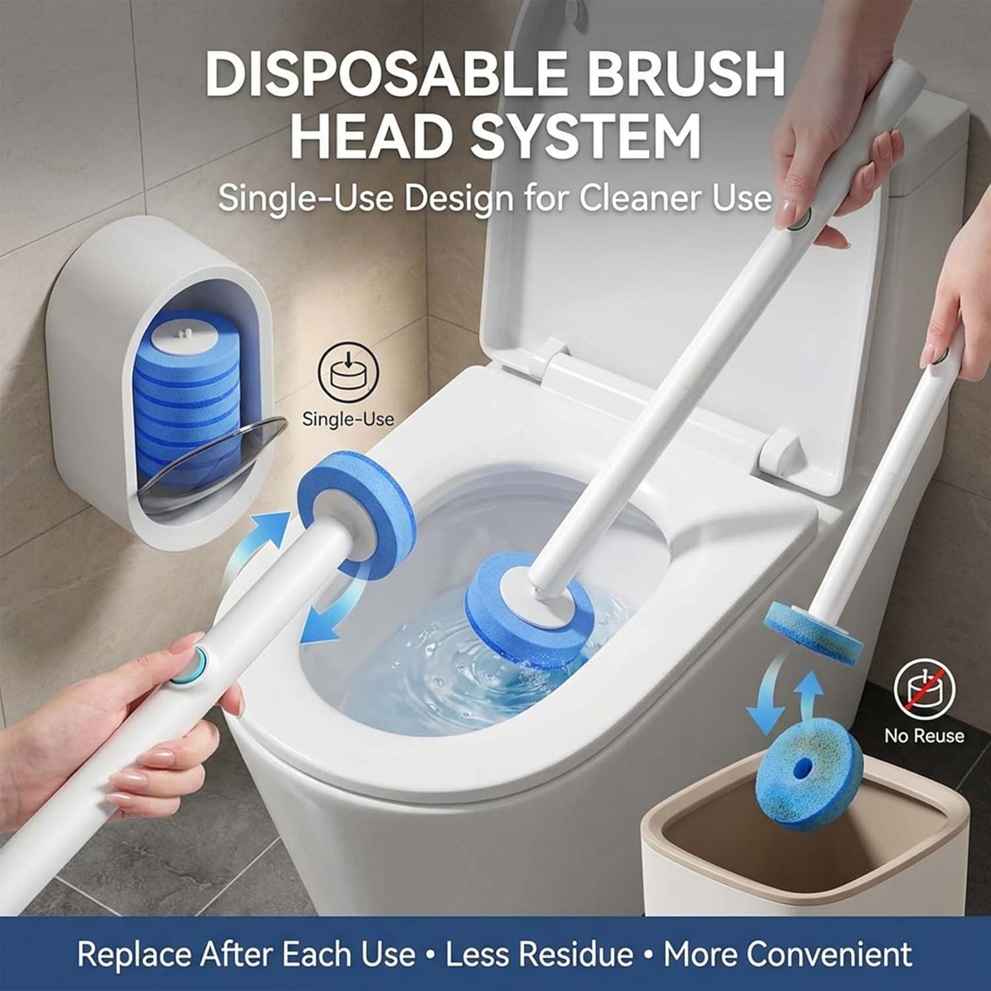 Disposable Toilet Brush Kit with Refills – Wall-Mount Toilet Cleaning System