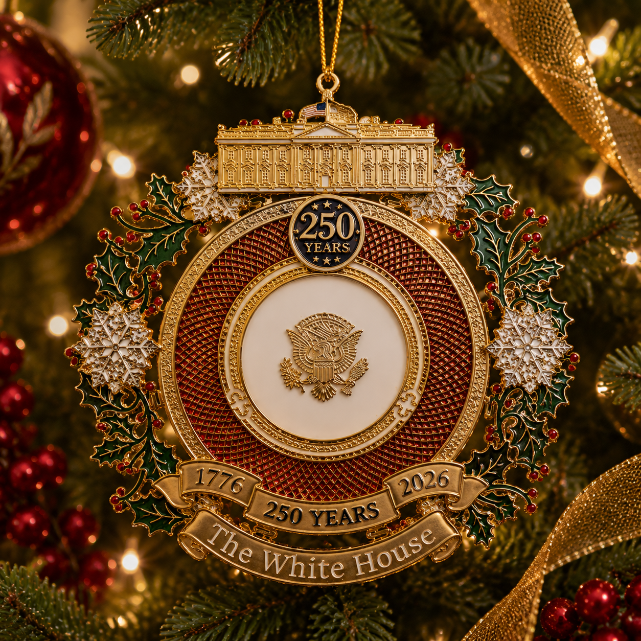🔥Last 30pcs✨⏰ Limited anniversary edition✨49% OFF!🔥White House 250th Anniversary Commemorative Medal Christmas Tree Ornament