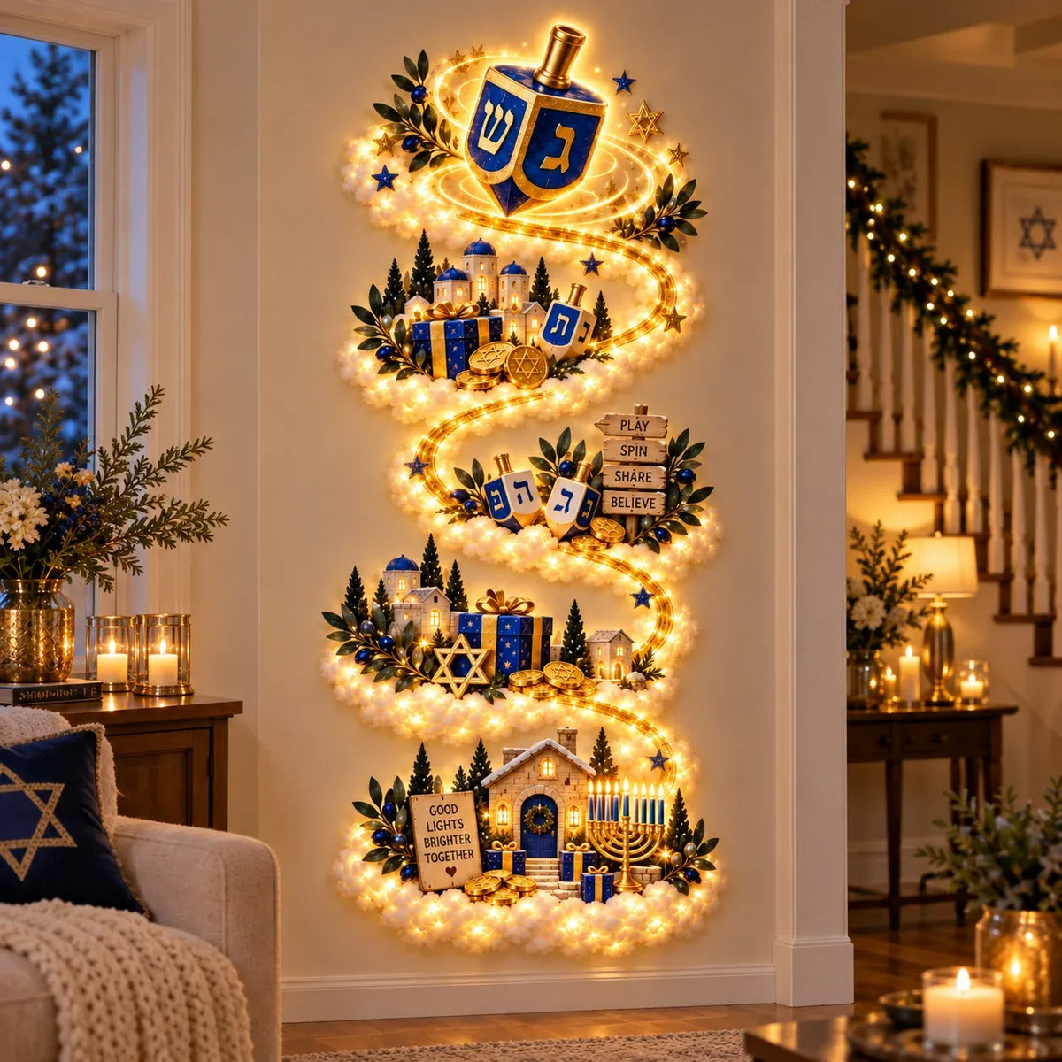 🔥🎁🕎 Hanukkah Festival of Lights Wall Decor Collection – 4 Glowing Designs Celebrating Eight Nights of Light ✨