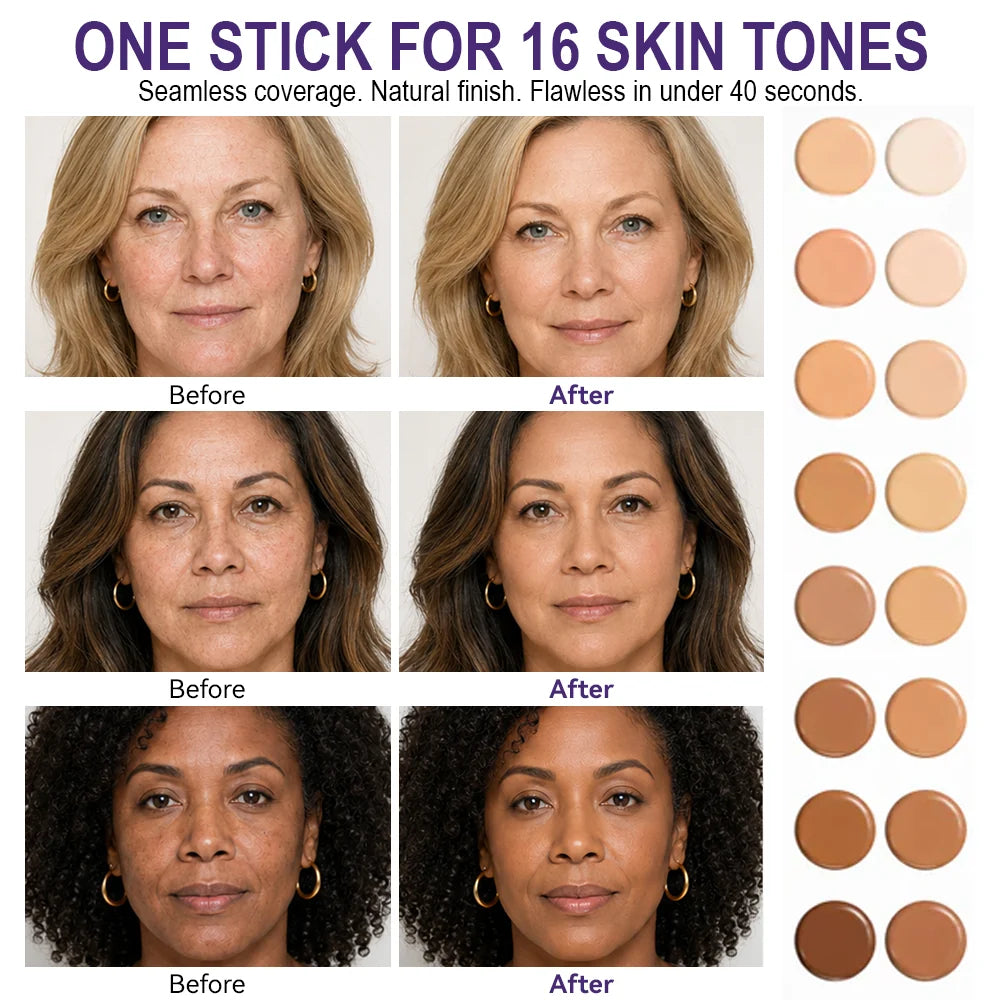 ✨ Korean 2-in-1 Color-Changing Foundation Stick™ – Seamless Coverage with Built-In Brush