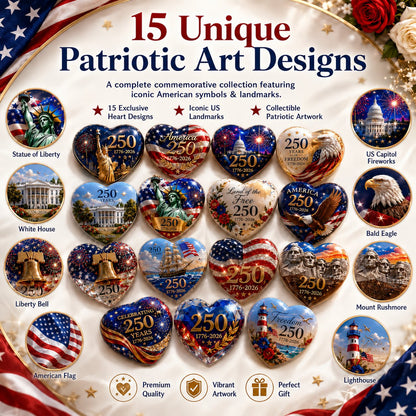 🇺🇸 250th Anniversary Commemorative Heart Ornament Collection | 15-Piece Patriotic Keepsake Set🎁Buy 2 Free Shipping