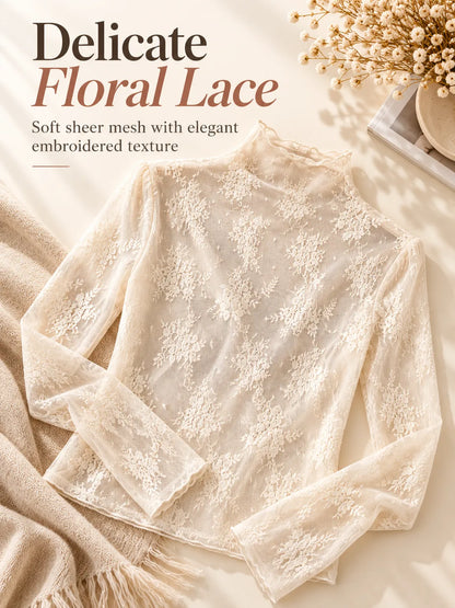 🌸 Floral Lace Mesh Tops | Elegant Layering Set