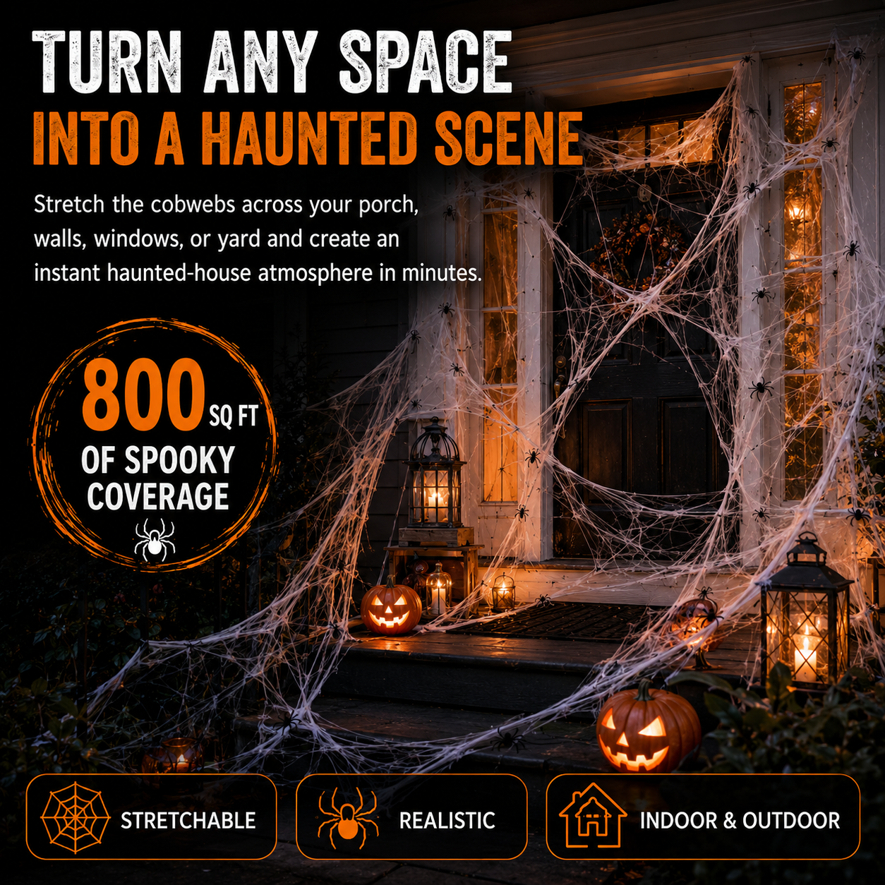 🕷️800 Sq Ft Stretchable Fake Spider Cobwebs