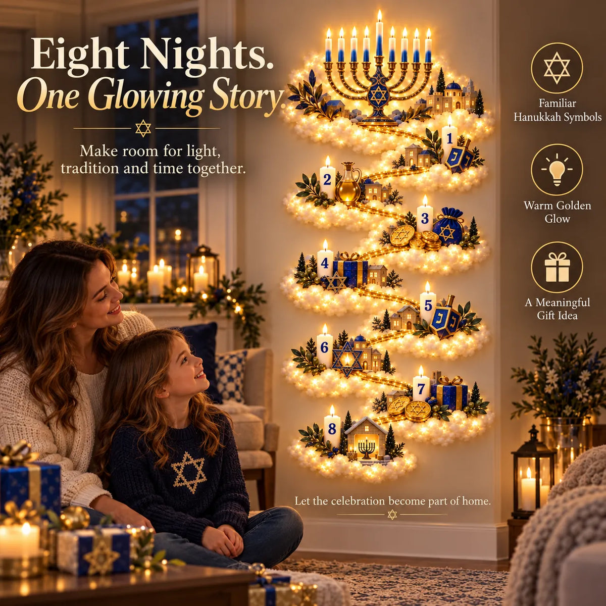 🔥🎁🕎 Hanukkah Festival of Lights Wall Decor Collection – 4 Glowing Designs Celebrating Eight Nights of Light ✨