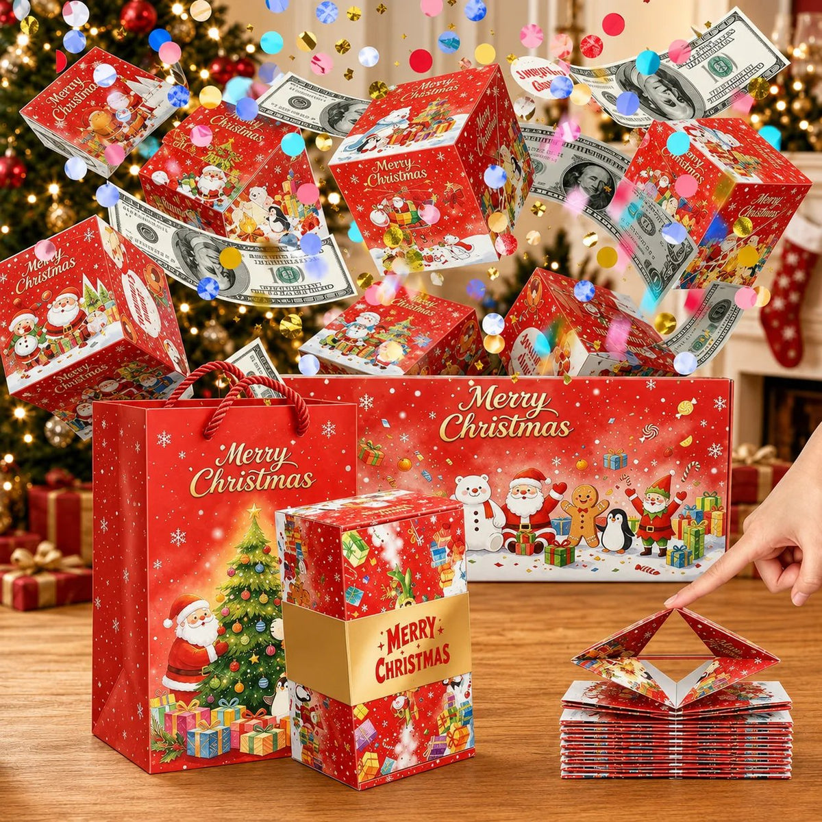 🎁 LAST DAY 49% OFF – Pop-Up Surprise Gift Box | Exploding Confetti Gift Box with 6 Flying Cubes, Matching Gift Bag & Hidden Space for Cash, Jewelry or Keepsakes ✨