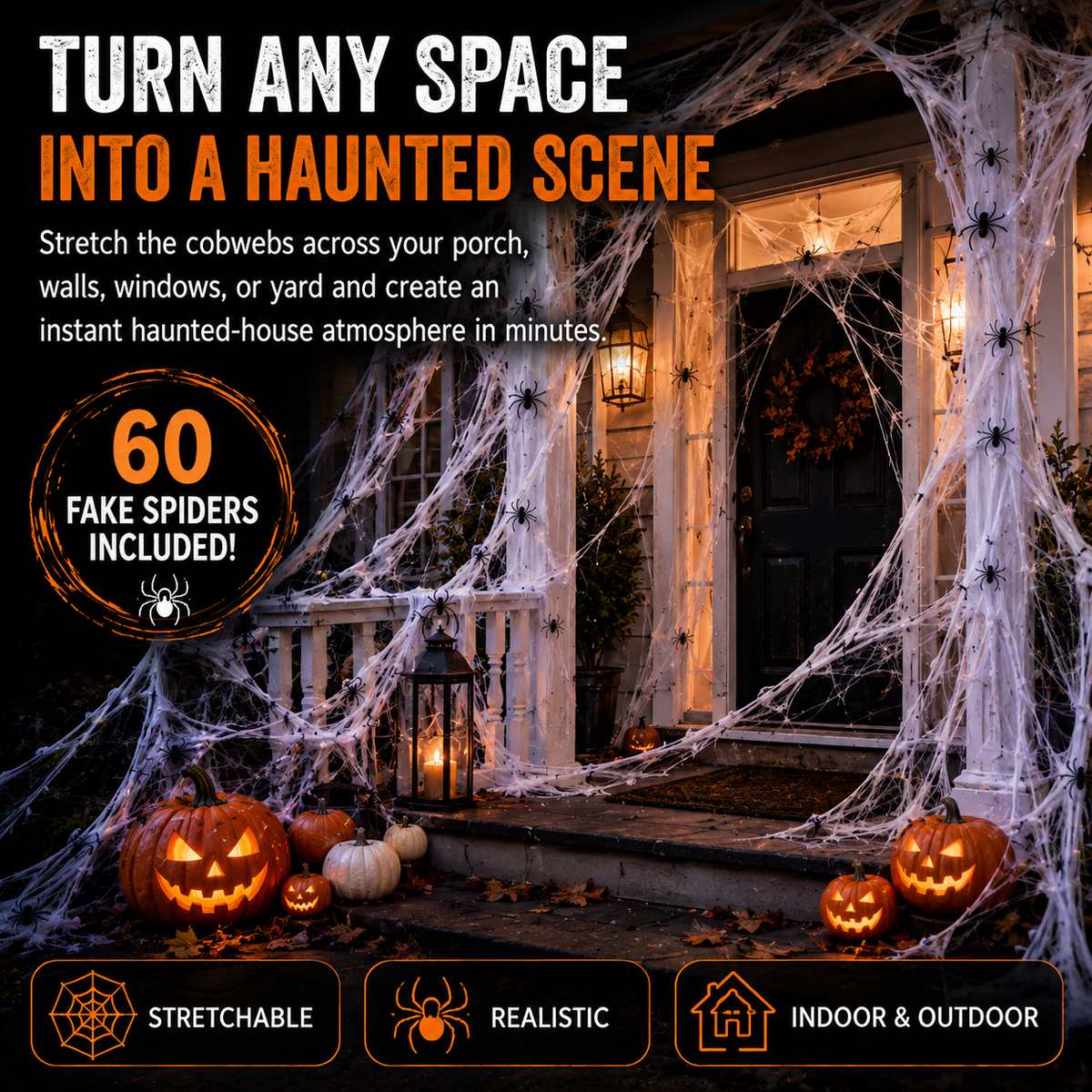 🕷️800 Sq Ft Stretchable Fake Spider Cobwebs