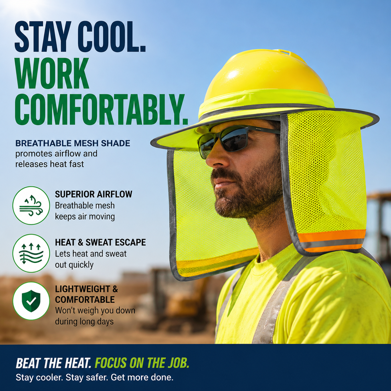 ☀️Full Brim Hard Hat Sun Shade with Reflective Stripe