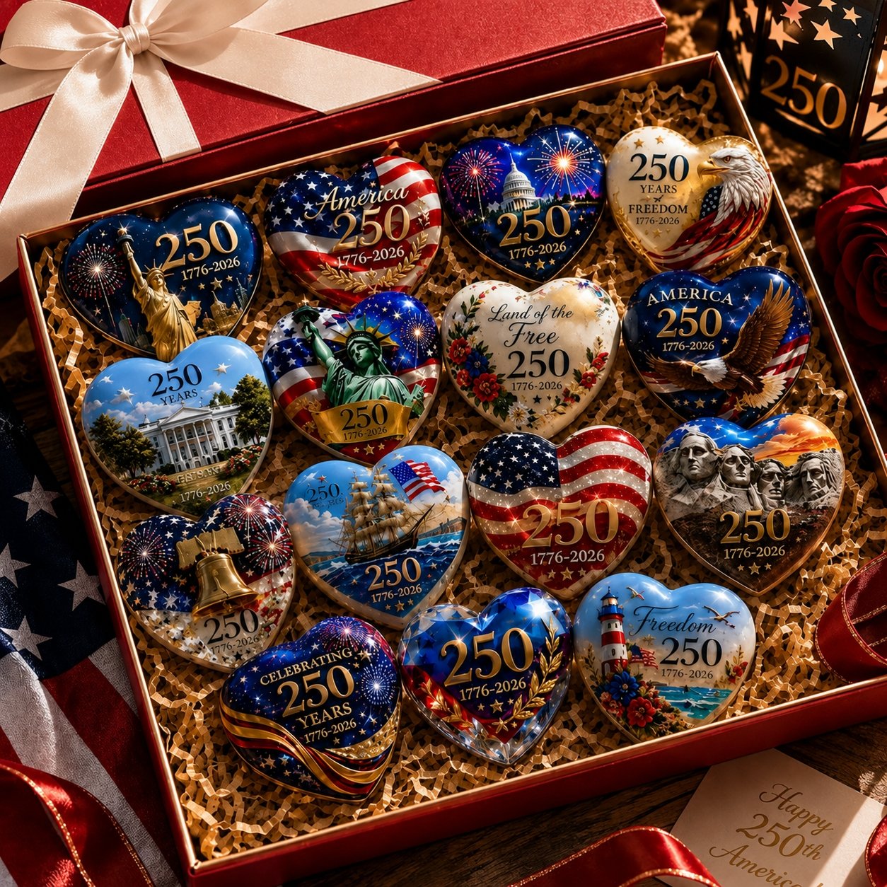 🇺🇸 250th Anniversary Commemorative Heart Ornament Collection | 15-Piece Patriotic Keepsake Set🎁Buy 2 Free Shipping