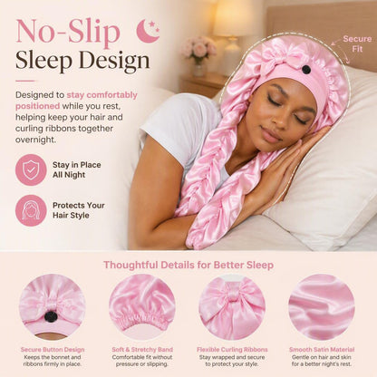 Satin Sleep Bonnet with Long Curling Ribbons for Heatless Curls