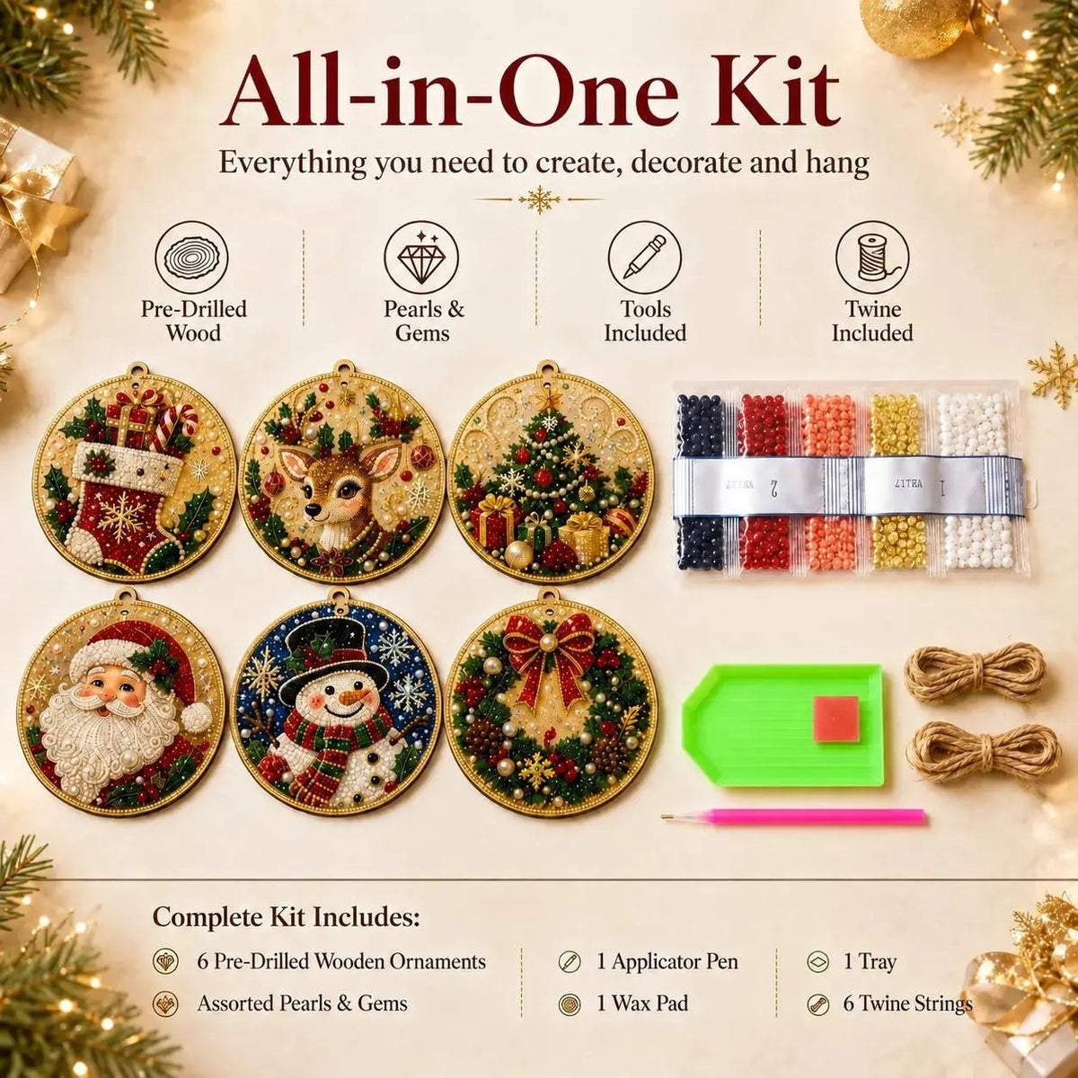 🔥Hot Sale 49% Off🎄Christmas DIY Diamond Painting Ornaments Kit (6-Piece) – Xmas Tree Hanging Craft Decoration