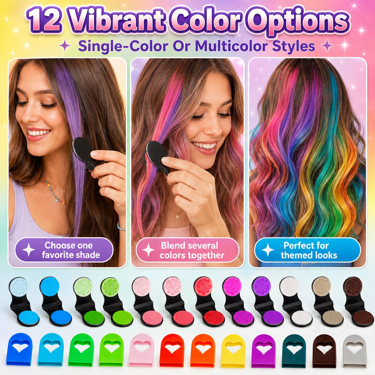 12-Color Temporary Hair Chalk Applicator Set