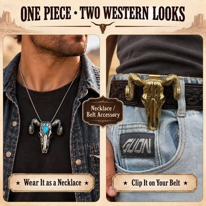 🐐 ✨ Western Skull Pendant Necklace & Belt Clip