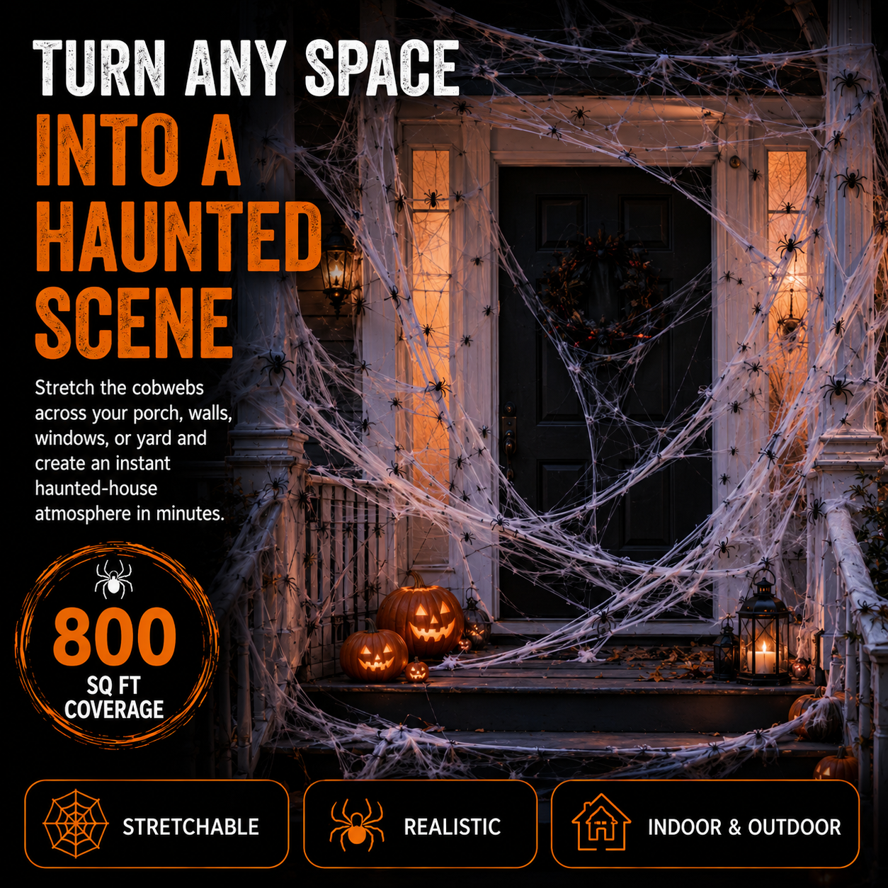 🕷️800 Sq Ft Stretchable Fake Spider Cobwebs