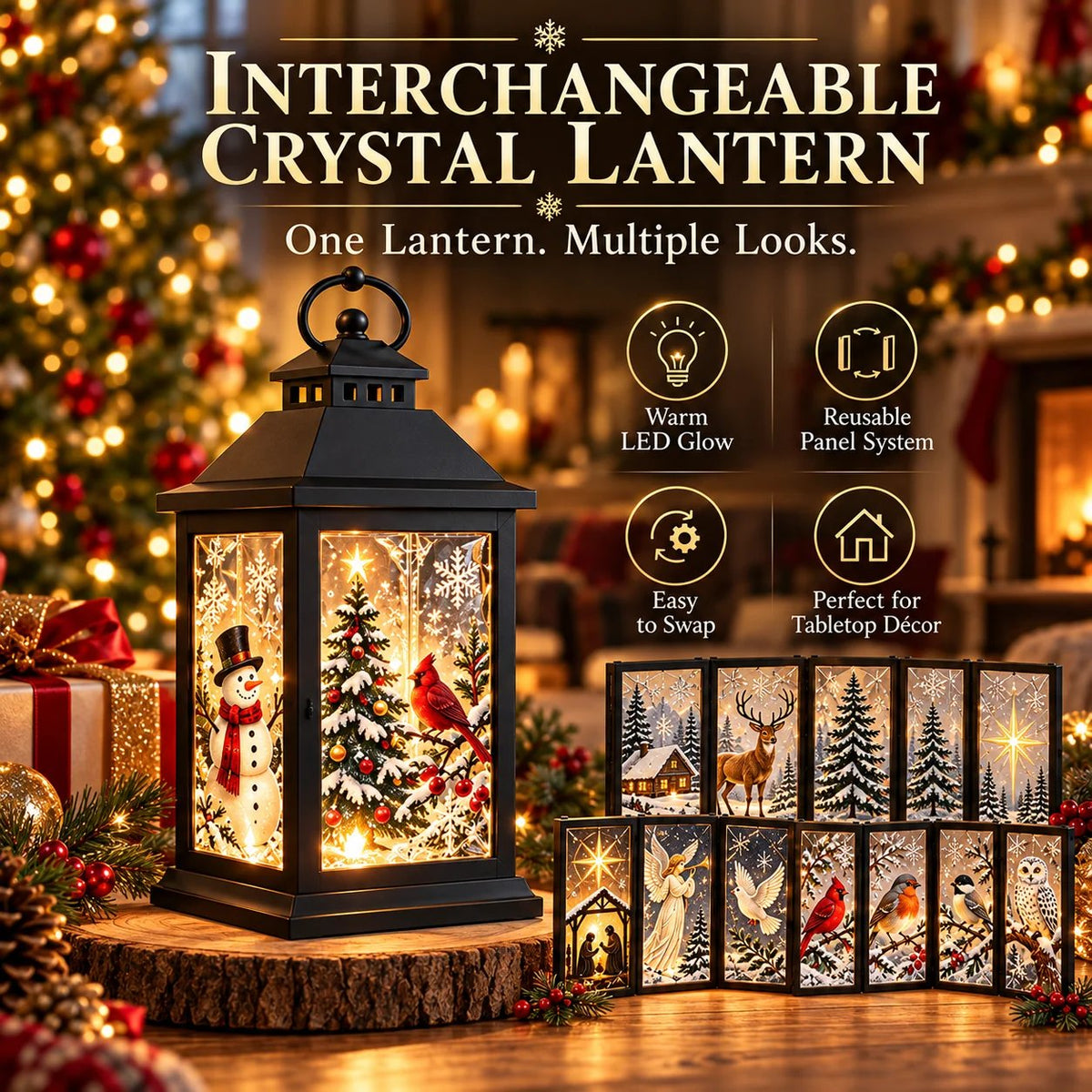 🎄✨ Interchangeable Crystal Lantern™ – Light-Up Holiday Décor