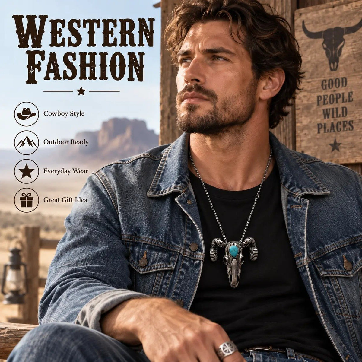 🐐 ✨ Western Skull Pendant Necklace & Belt Clip