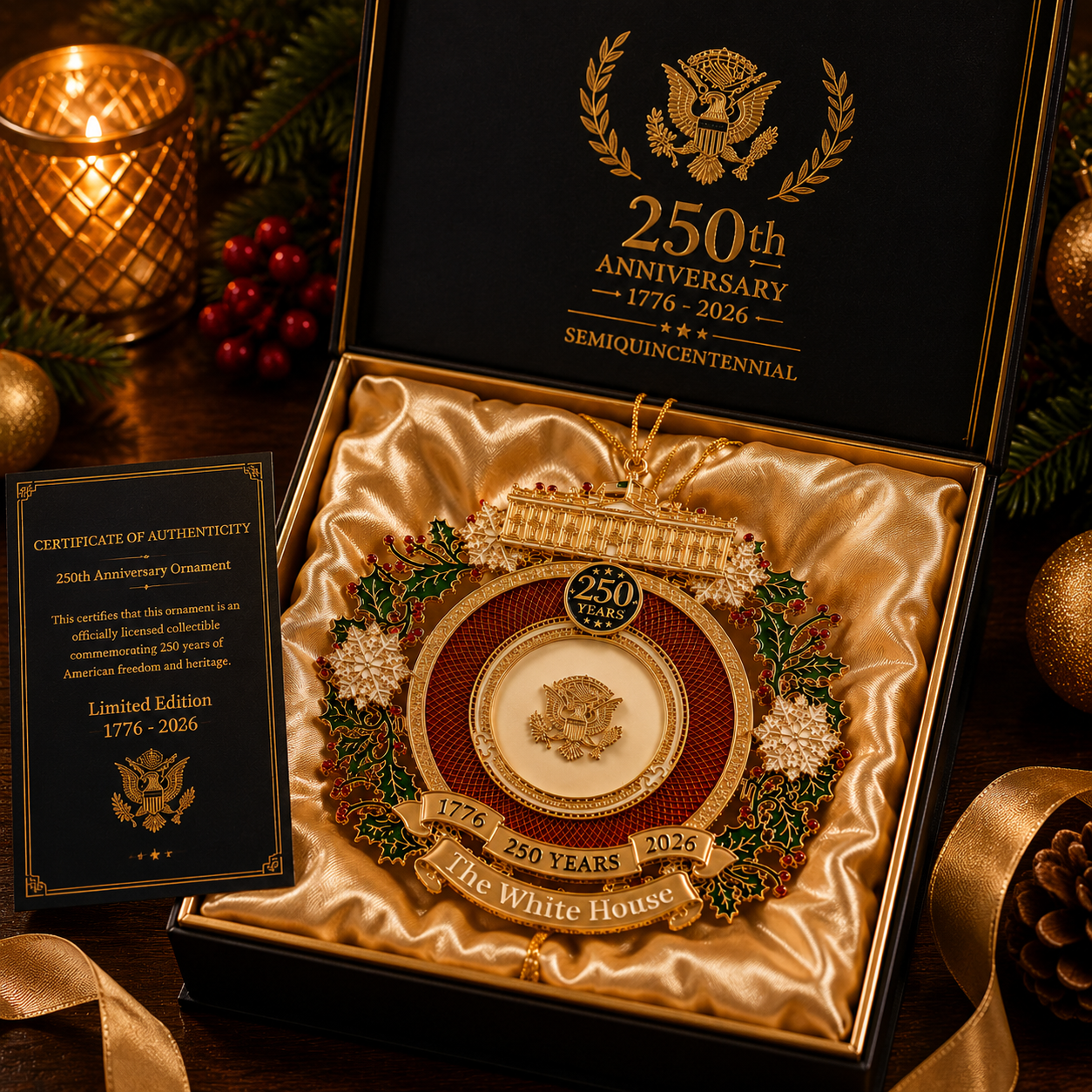 🔥Last 30pcs✨⏰ Limited anniversary edition✨49% OFF!🔥White House 250th Anniversary Commemorative Medal Christmas Tree Ornament