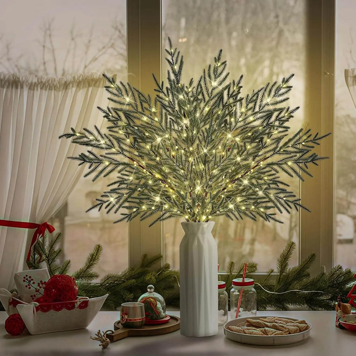 8 piece Christmas lighted Norfolk pine branch set