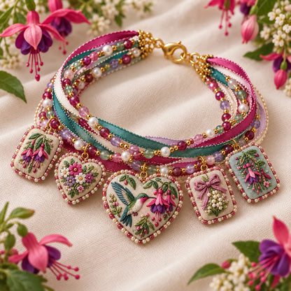 🌸 Embroidered Floral Charm Bracelet DIY Kit