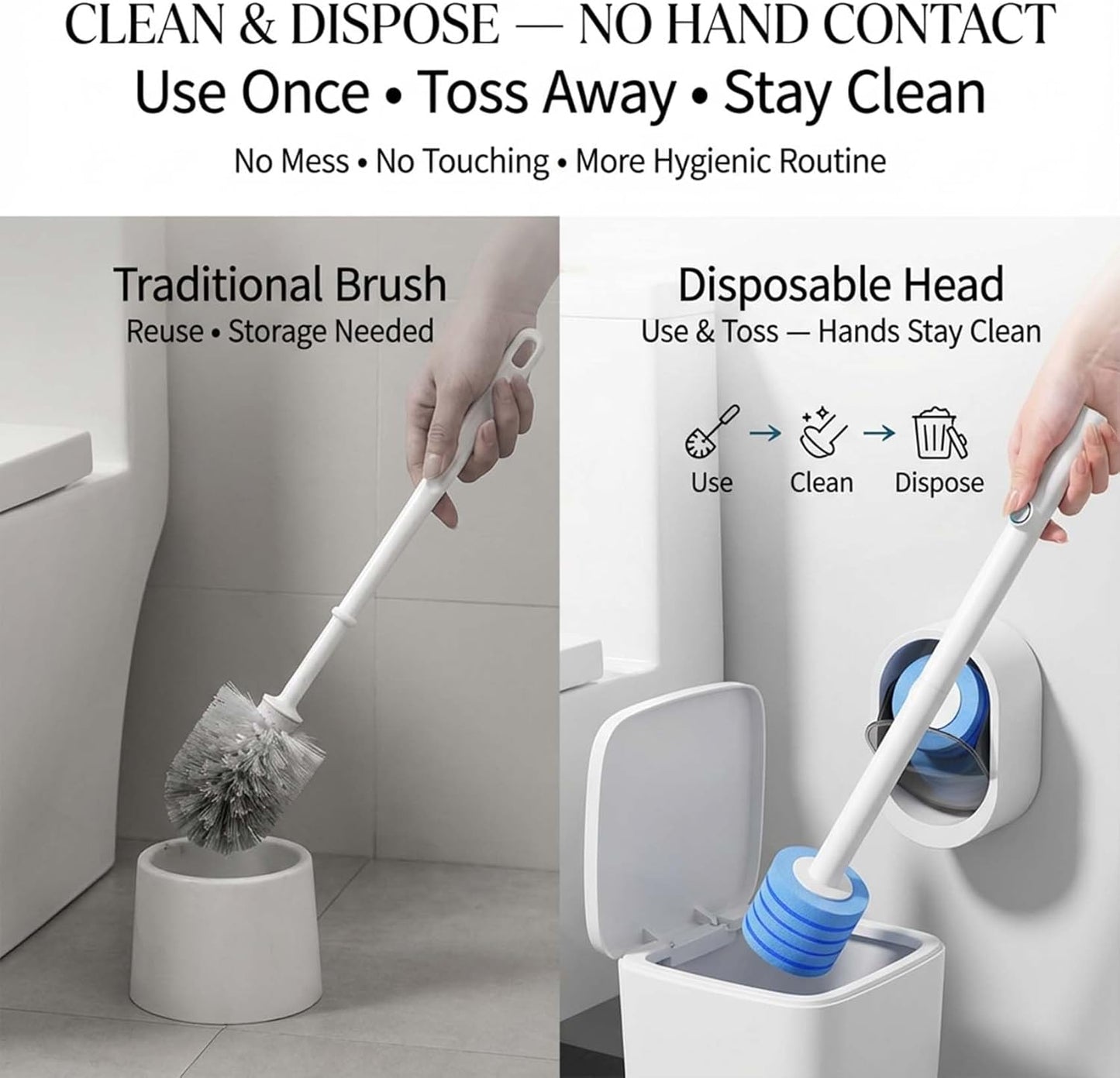 Disposable Toilet Brush Kit with Refills – Wall-Mount Toilet Cleaning System