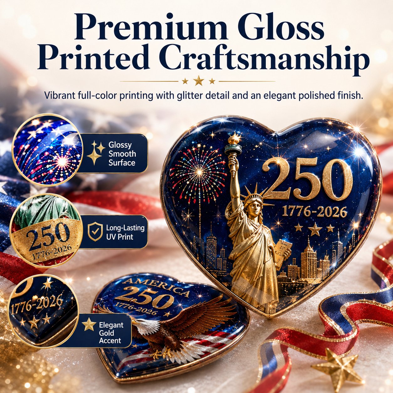 🇺🇸 250th Anniversary Commemorative Heart Ornament Collection | 15-Piece Patriotic Keepsake Set🎁Buy 2 Free Shipping