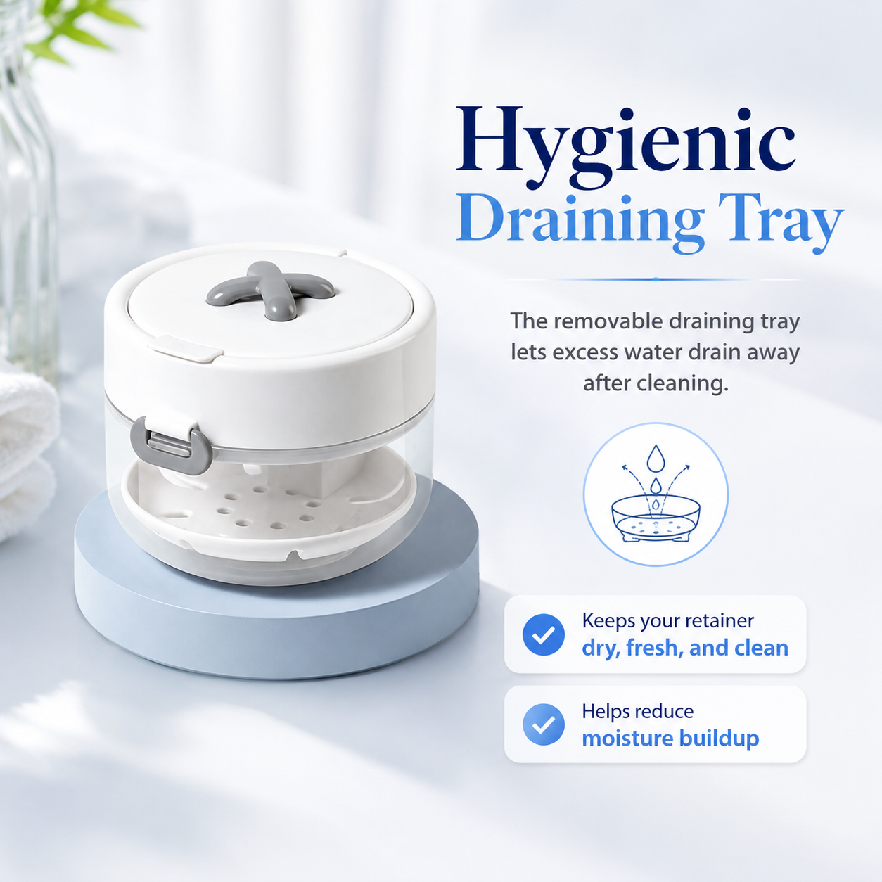 🦷 Portable Retainer Cleaning Case | Leak-Proof Travel Organizer with Mirror & Drain Tray