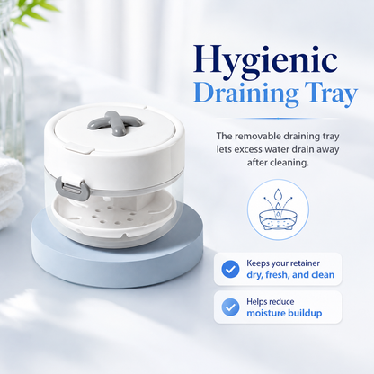 🦷 Portable Retainer Cleaning Case | Leak-Proof Travel Organizer with Mirror & Drain Tray
